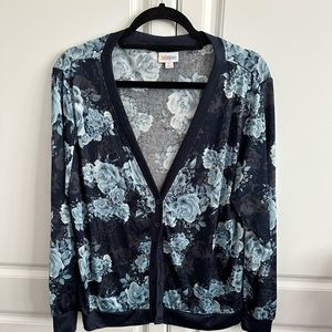 Lularoe Cheryl cardigan size Medium beautiful blue floral design